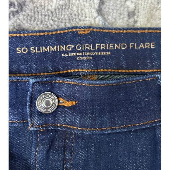Chico's So Slimming Girlfriend Patchwork Flare Blue Denim Jeans Size 16 - Picture 8 of 11
